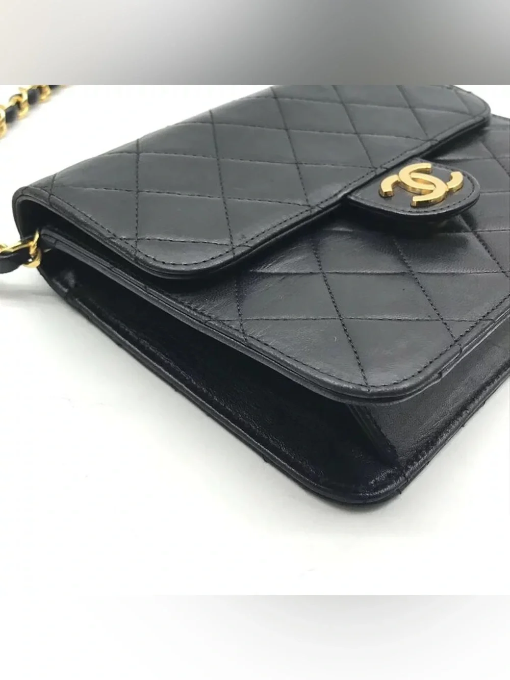 Authentic CHANEL Classic mini single flap black lambskin shoulder bag
